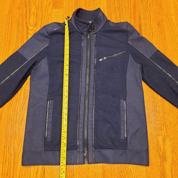 Calvin Klein Premium Wool Jacket With Faux Leather Denim Trim Size Medium - Picture 4 of 12